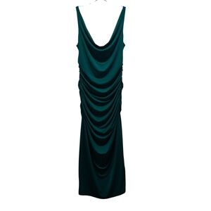 Emerald Sundae Green Cowl Neck Ruched Stretch Sz XL Formal Event Maxi Dress